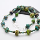 lampwork glass and turquoise gemstone beaded necklace