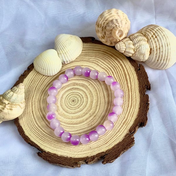 Handmade Glass Bead Bracelet Purple Power Stackable Beaded Bracelet Colourful Je