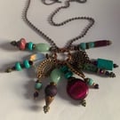 gemstone Necklace - Purple and turquoise semi precious cluster