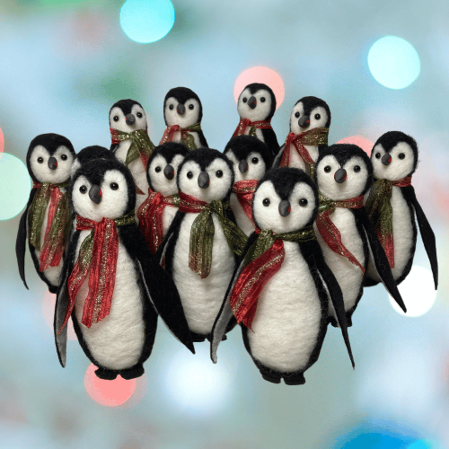 Penguin, small needle felted, Christmas decoration
