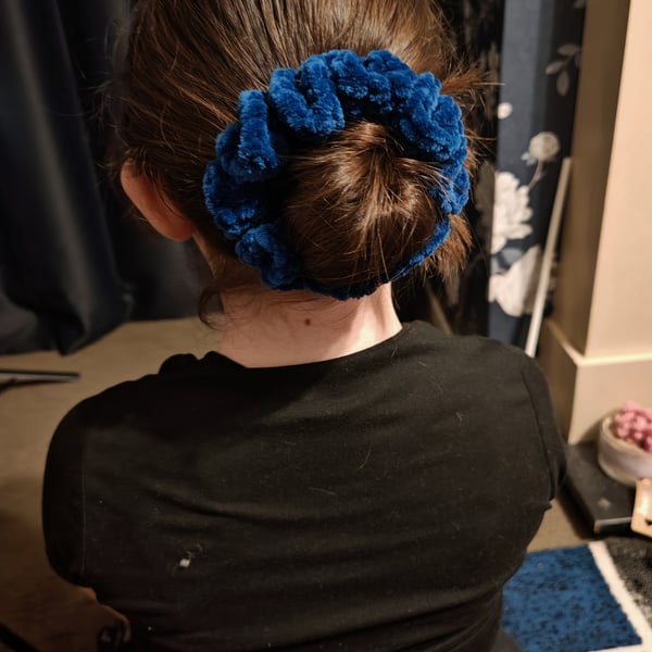 Handmade Dark blue chenille hair scrunchie 