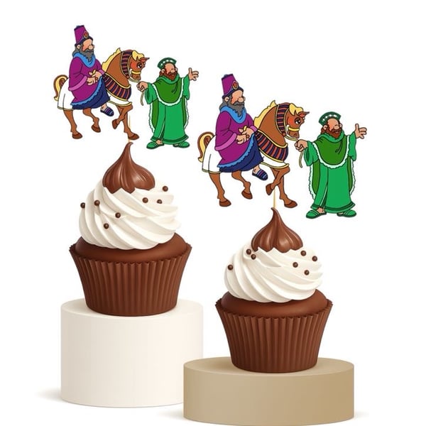 Purim Story Characters Cupcake Toppers 15pk Mordechai & Horse Decor