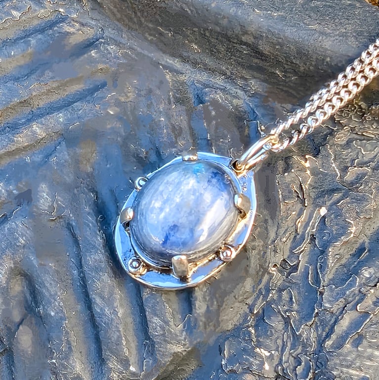 HANDMADE Recycled Sterling Silver Blue Kyanite Pendant
