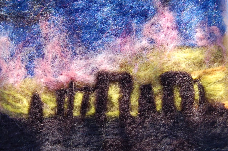 Needle felt picture Northern Lights at Stonehenge 2023