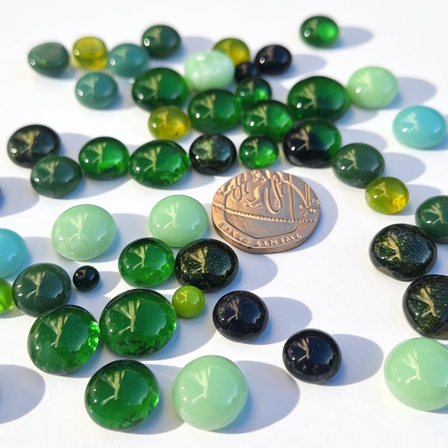 Green Fused Glass Dots COE 90 Bullseye Glass Cabochons  100g
