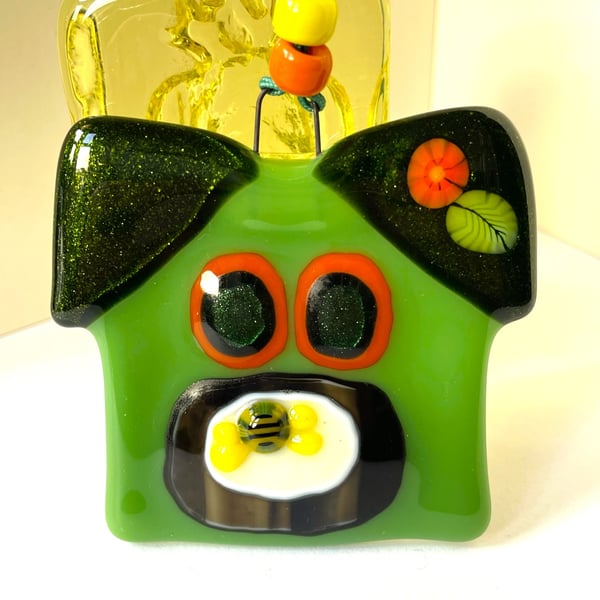 Sparkly green dog glass suncatcher