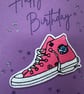 Bright sparkly birthday card with a converse shoe cloth patch. Teenager  - Image 3