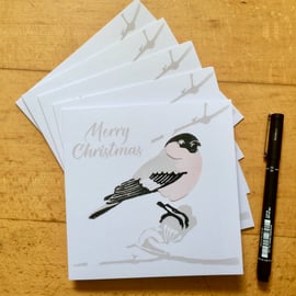 Pk 5 Christmas Pink Bullfinch Cards