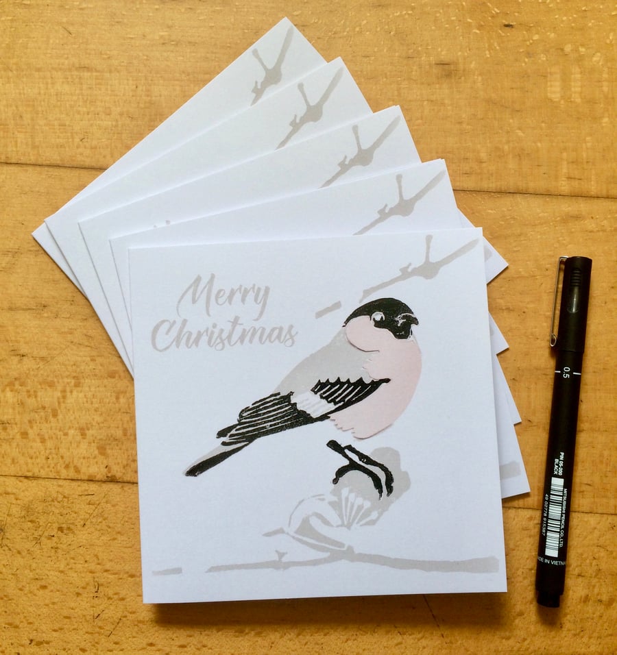 Pk 5 Christmas Pink Bullfinch Cards