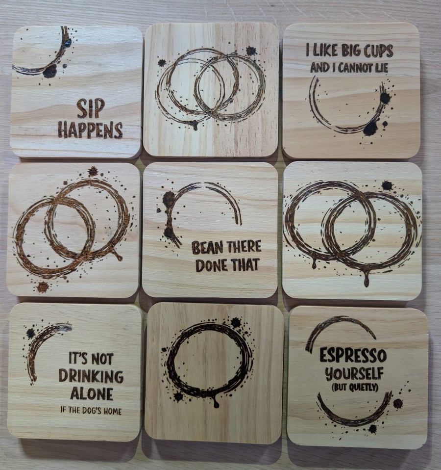 Hand-Burned Wooden Drinks Coaster - Funny Pyrography Gift