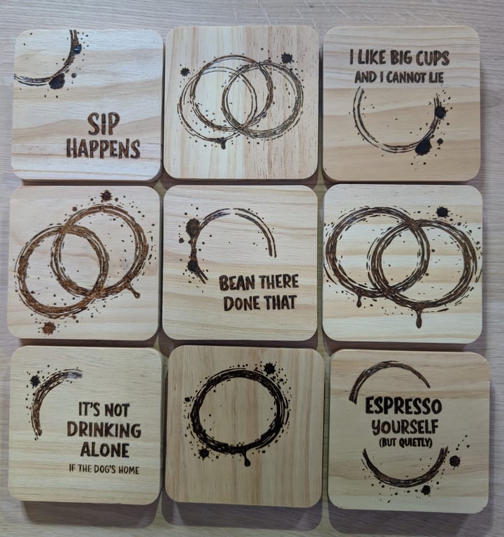 Hand-Burned Wooden Drinks Coaster - Funny Pyrography Gift