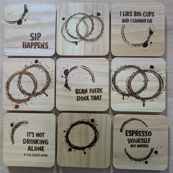 Hand-Burned Wooden Drinks Coaster - Funny Pyrography Gift