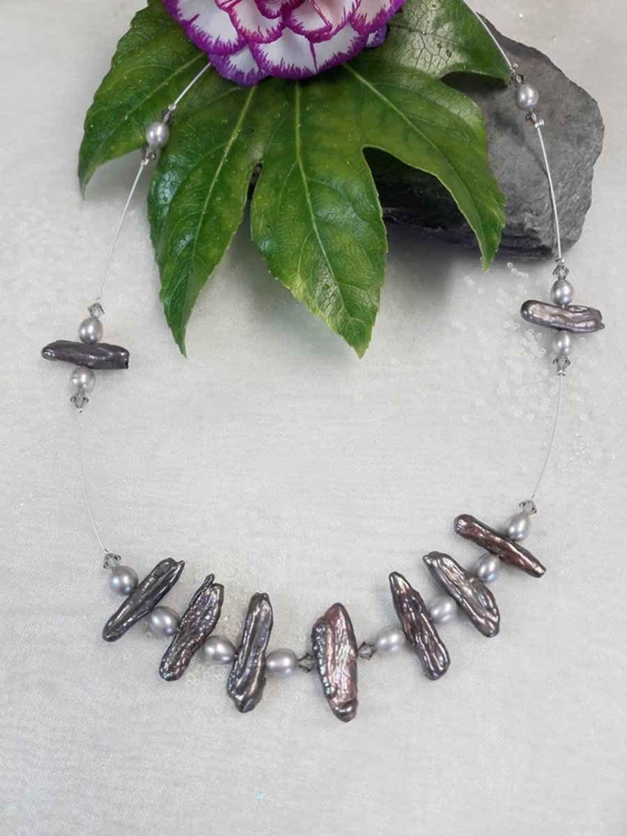 SALE Biwa Freshwater Pearl and Swarovski Crystal necklace