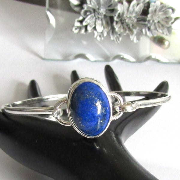 Lapis Lazuli Bangle Solid Sterling Silver 925 , Oval bangle