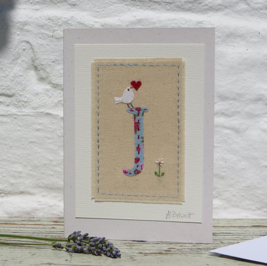 Letter J hand-stitched alphabet card