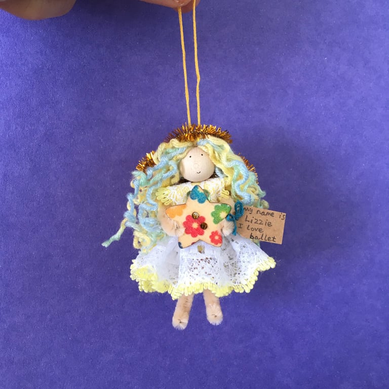 Tiny Star Fairy Doll Decoration, Lizzie Decorative Fairy, Handmade Doll