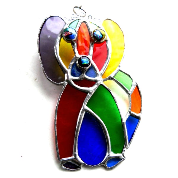 Dog Suncatcher Blue Tum Stained Glass Rainbow Patchwork 001