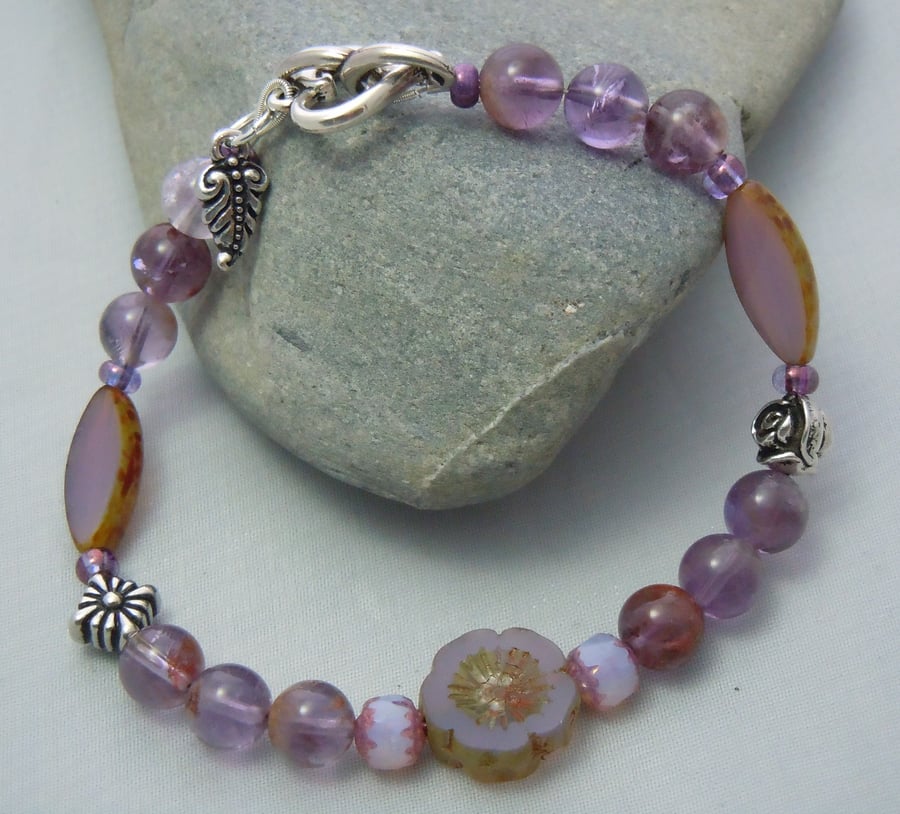Rutilated Quartz & Czech glass bead bracelet 