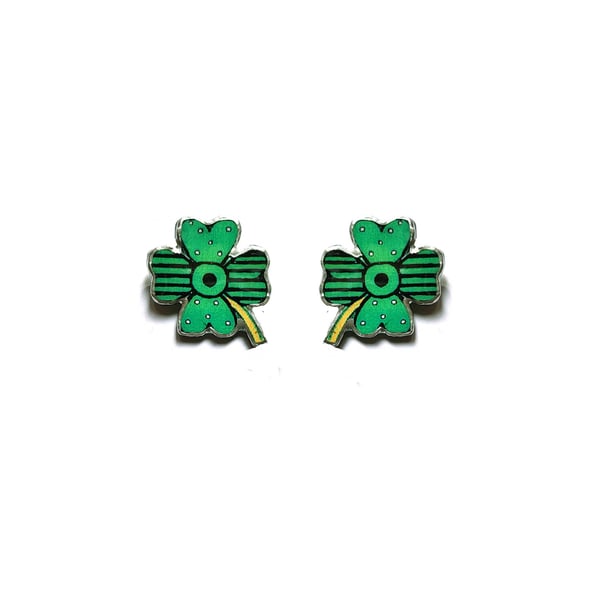 Statement Four Leaf Clover Irish Green Stud Earrings by EllyMental