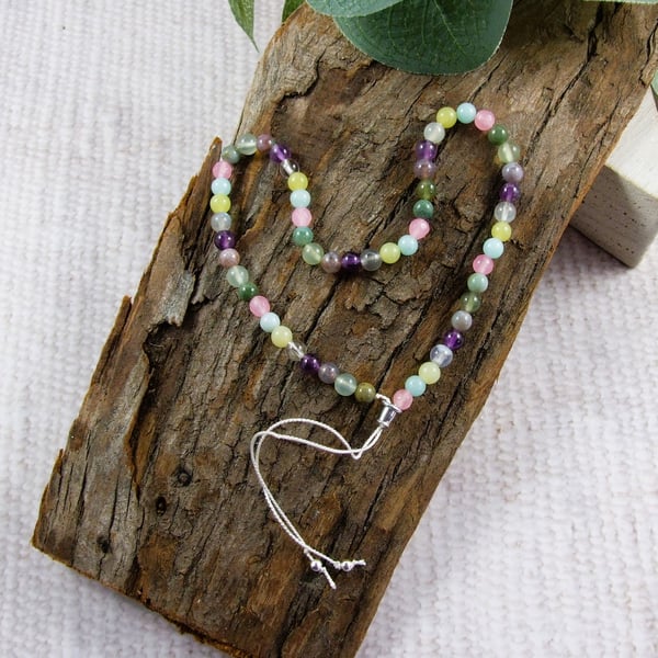Mixed Gemstone Anklet in Pretty Pastel Shades