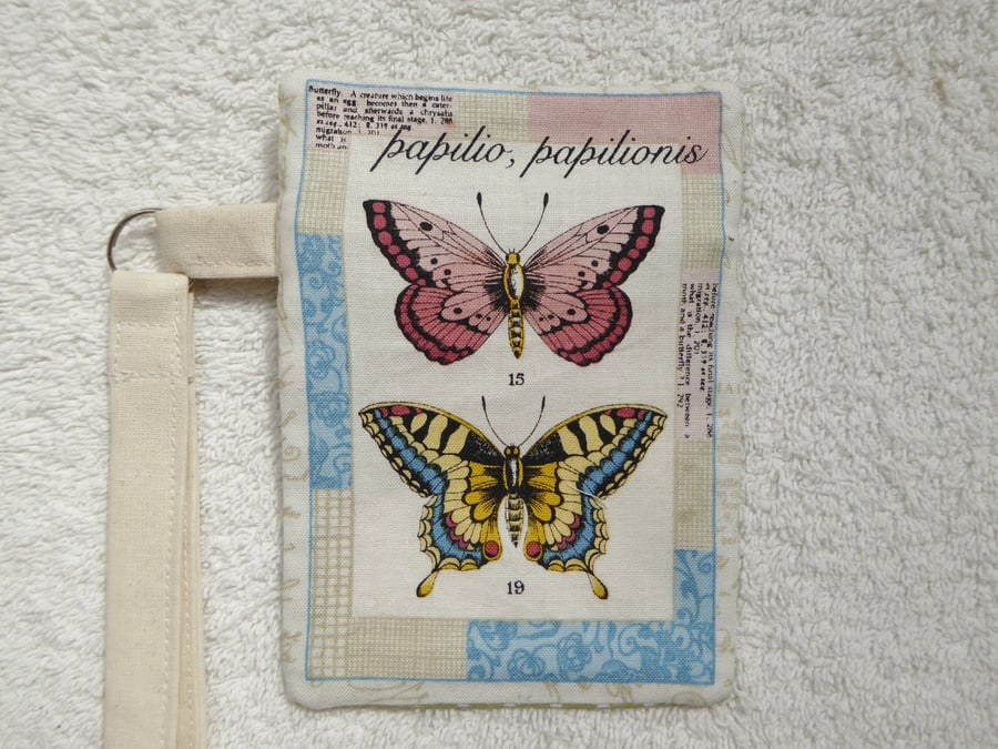 Butterfly Postcard Print Zipped Purse with Wrist Strap
