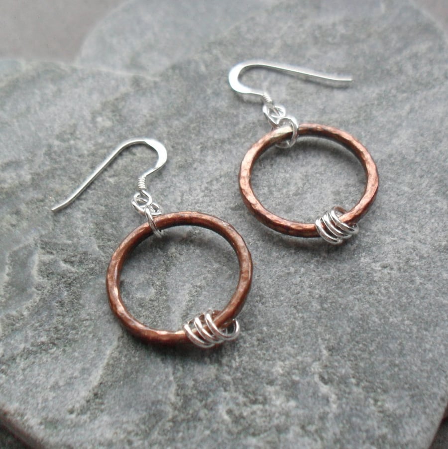 Oxidised Copper Hoops and Sterling Silver Earrings Dangle Earrings