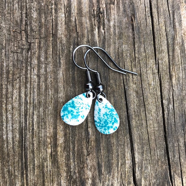 ‘Turquoise Fairy Dust’ Enamel Teardrop Earrings. Sterling silver available