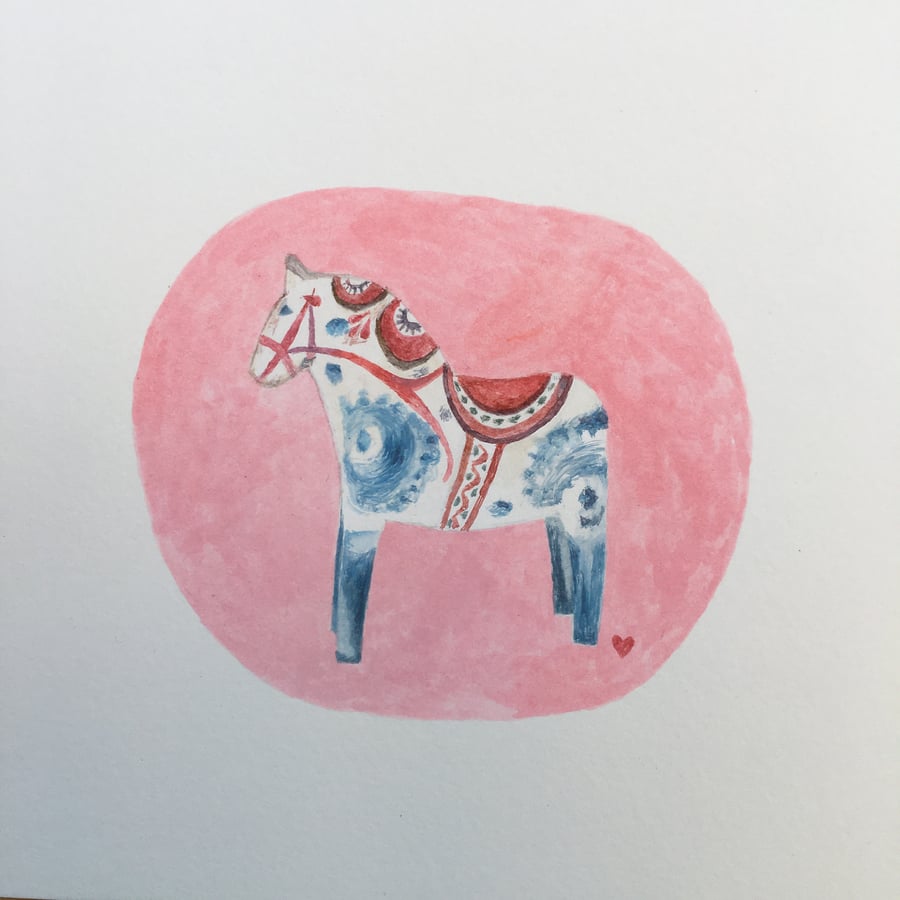 Dala horse original gouache painting 