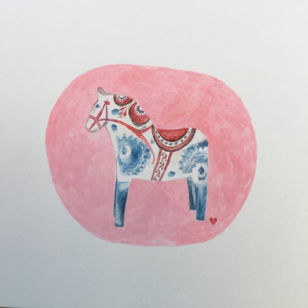 Dala horse original gouache painting 