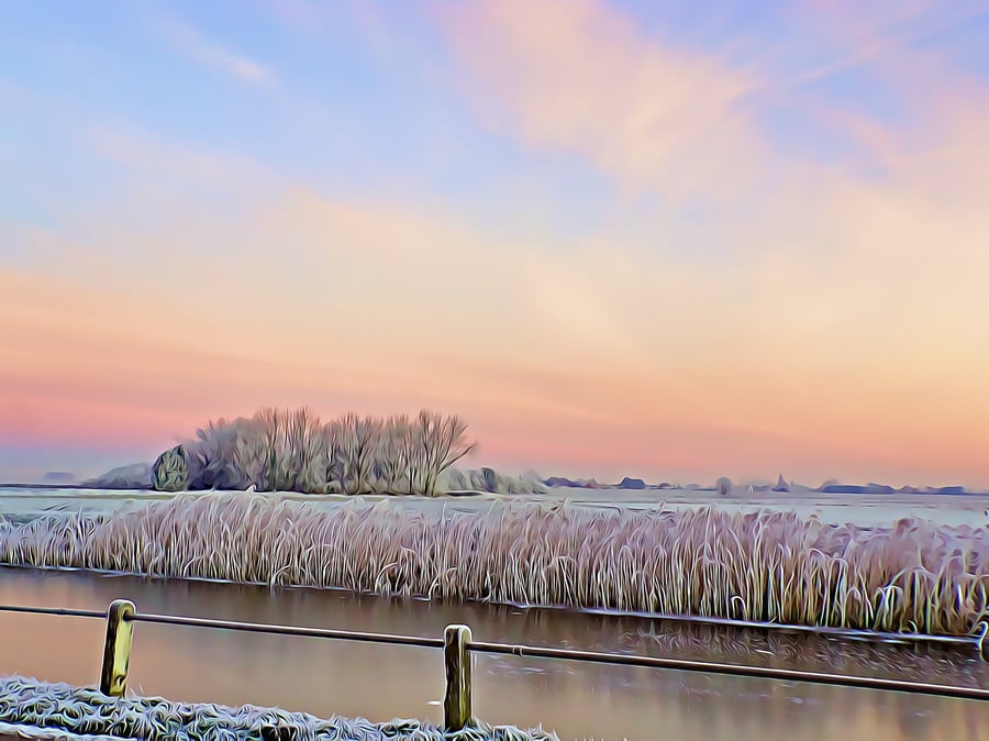 Digital Download of Print Winter scene on the Fens Norfolk 