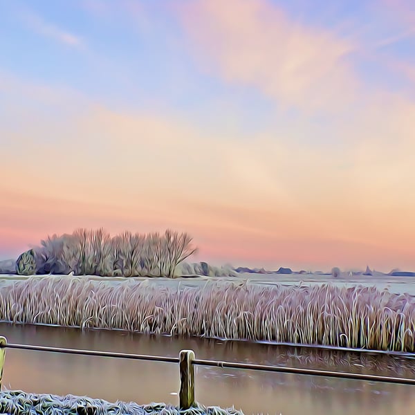 Digital Download of Print Winter scene on the Fens Norfolk 