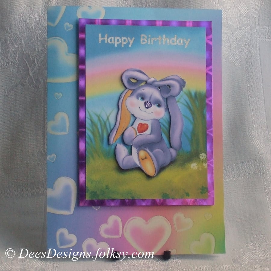 Handmade Personalised Card, Made to Order, Bunny's Rainbow