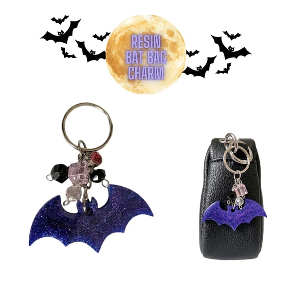 Resin Bat Shaped Bag Charm - Purple