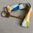 SECONDS SALE - Linen fabric Key ring - Key loop. Blue, yellow, orange