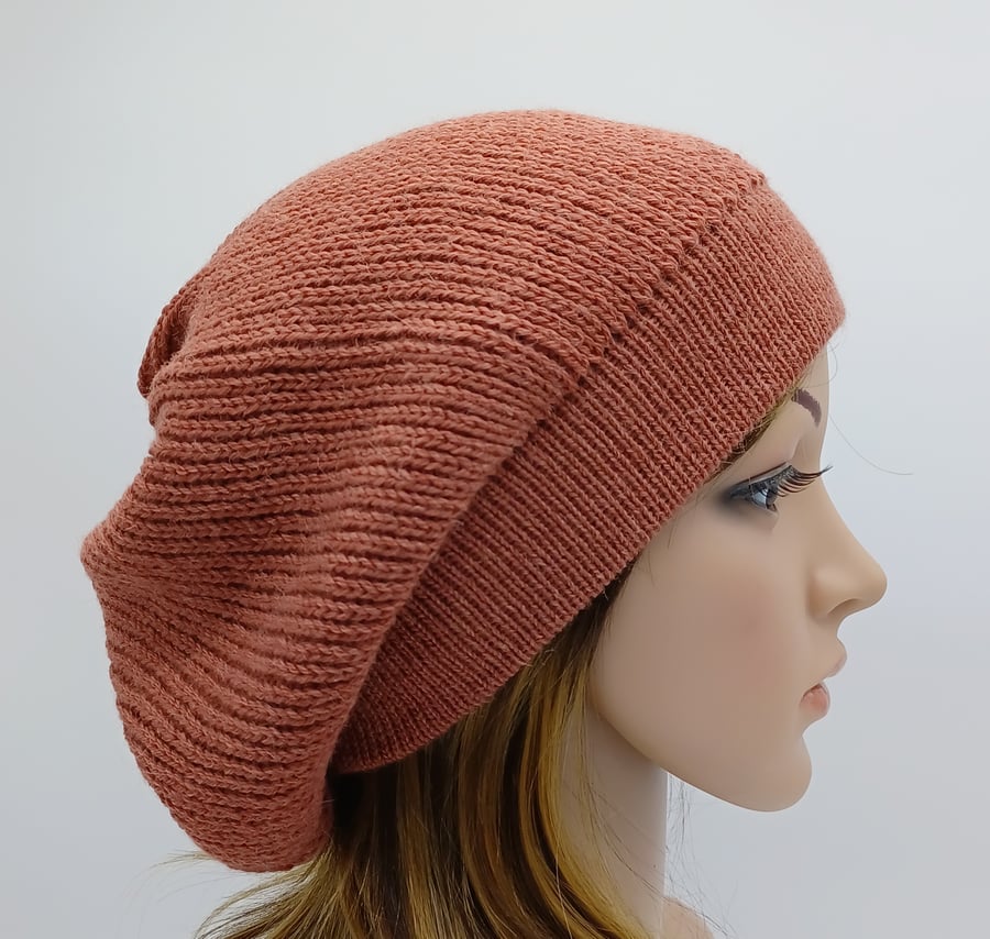 Handmade knitted baggy beanie, alpaca blend tam, slouchy beret