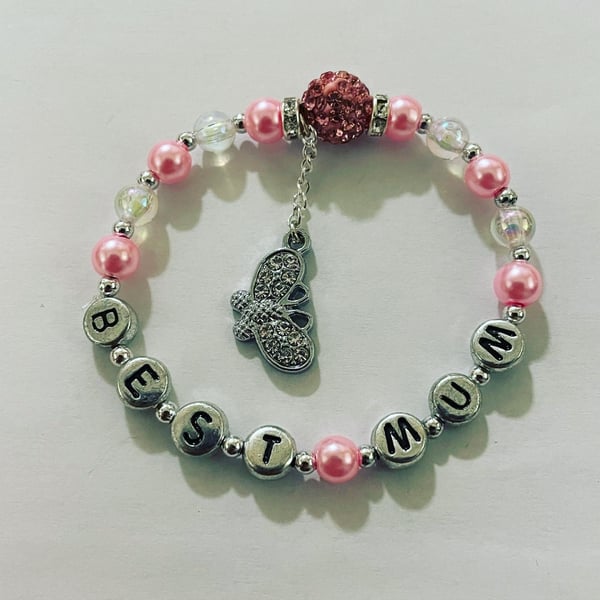 Best mum beaded charm bracelet rhinestone butterfly gift bracelet for mum