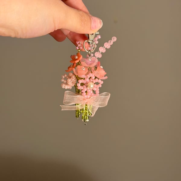 Handmade beaded flower bouquet keychain