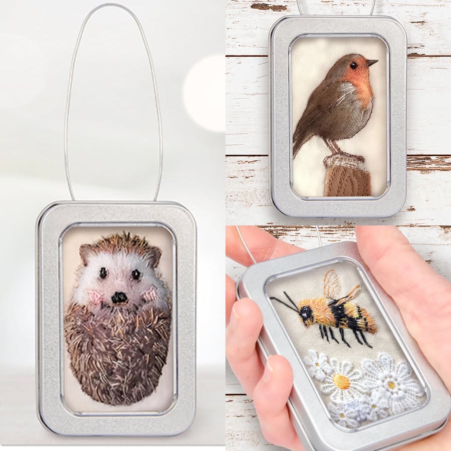  Beautiful Bundle - set of 3, Hedgehog, Bee and Robin - 3D fabric pictures