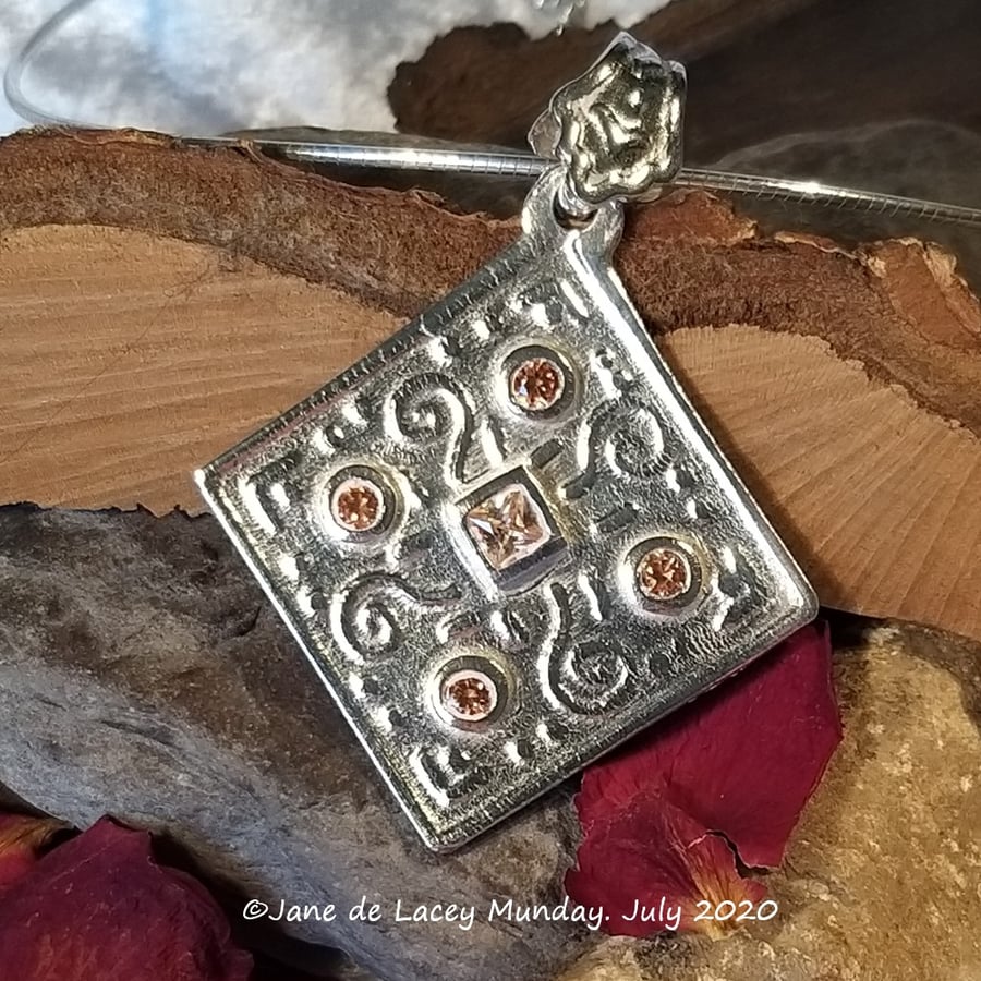 Handcrafted Fine Silver Pendant with Cubic Zirconium