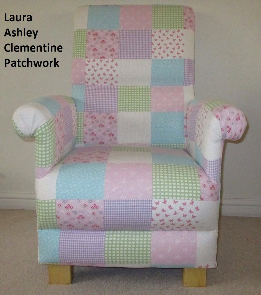 Laura Ashley Clementine Patchwork Fabric Adult Chair Pink Blue Shabby Chic