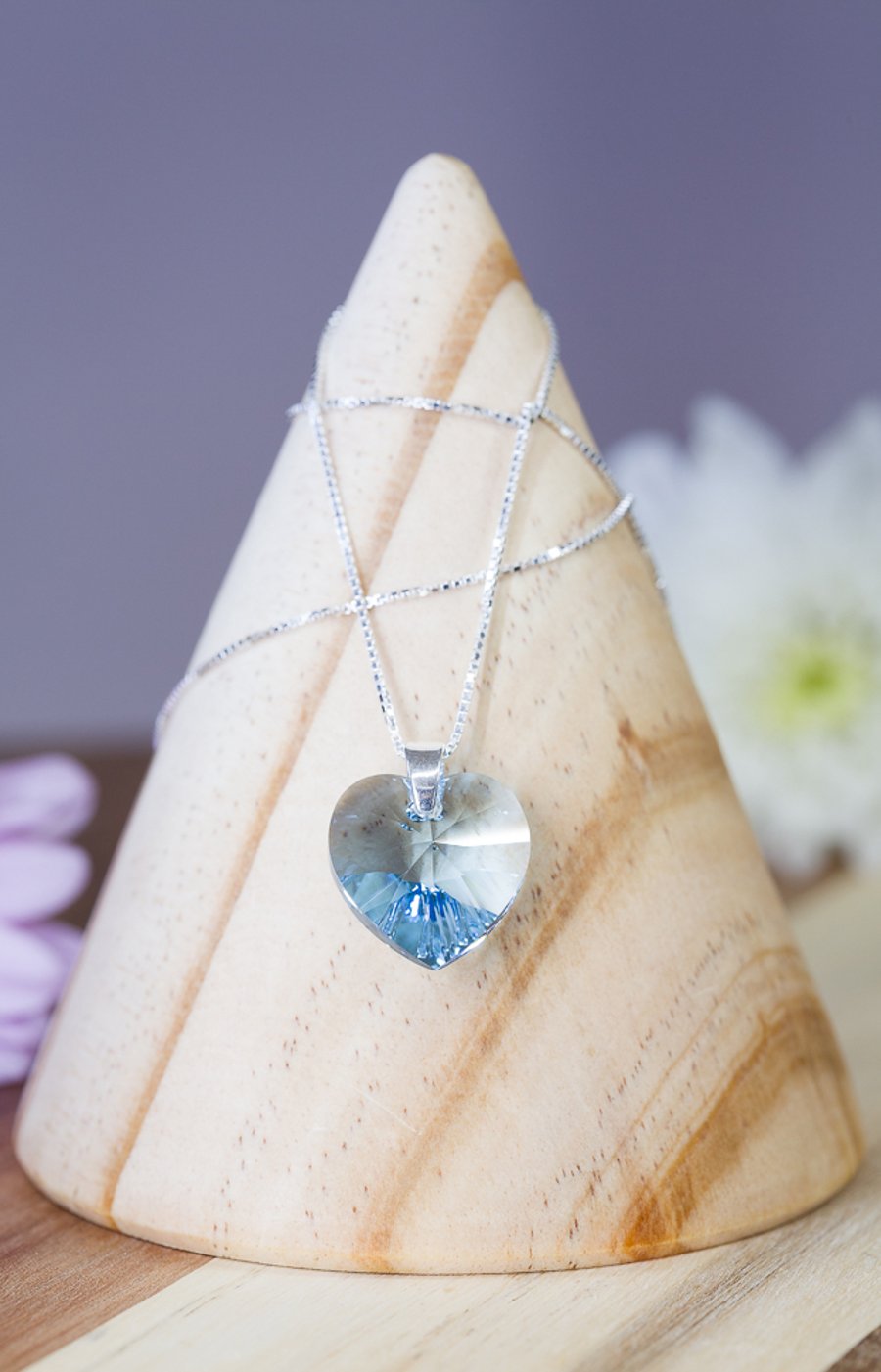 Swarovski Aquamarine Heart Pendant on Sterling Silver Chain