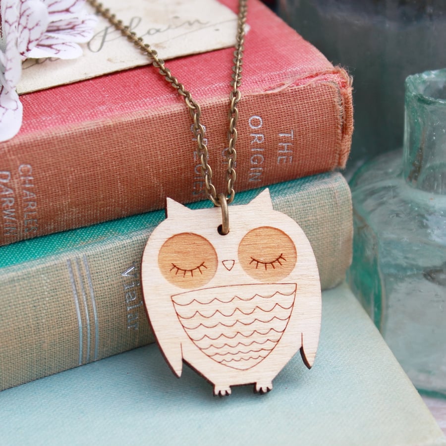 Wooden Owl Necklace