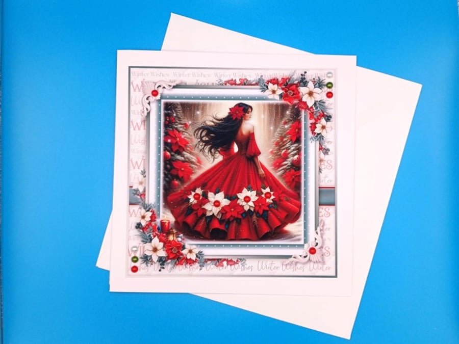 Large Christmas Card, Decoupage, Female