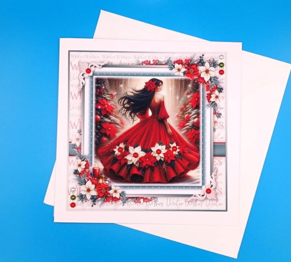 Large Christmas Card, Decoupage, Female