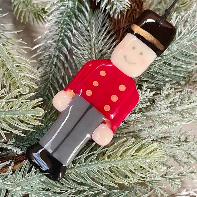 Toy Soldier - Handmade Fused Glass Christmas Tree Decoration