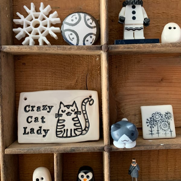 Crazy Cat Lady Ceramic Hanging Tile