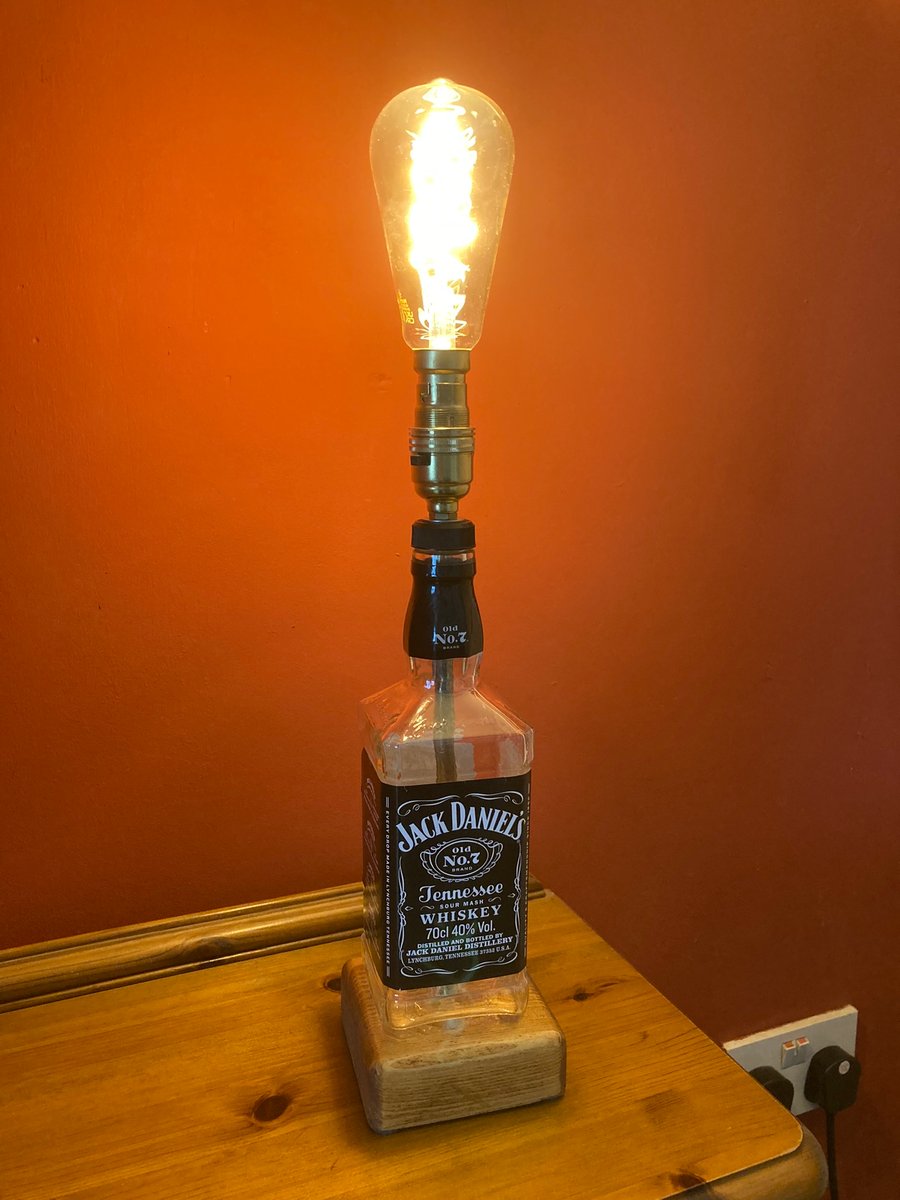 Bourbon Bottle Table Lamp on Reclaimed Wood Base