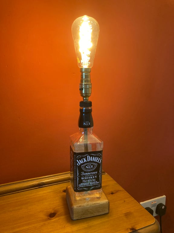 Bourbon Bottle Table Lamp on Reclaimed Wood Base