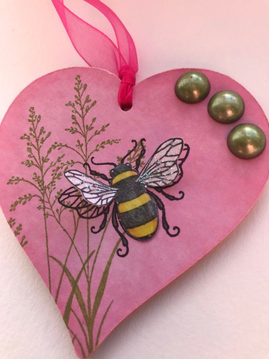 Hanging Decorative Wooden Heart- Bumble Bee