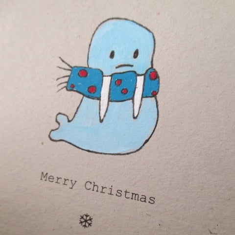 SALE Christmas card, walrus, recycled, eco friendly